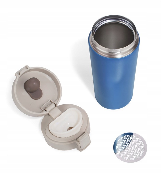 KUBEK TERMICZNY STAR 350 ML NIEBIESKI z blokadą i sitkiem do herbaty