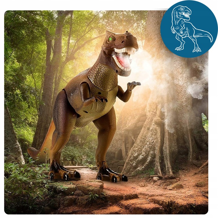 Wielki Dinozaur T-Rex Zdalnie sterowany chodzi ryczy świeci zieje dymem LED