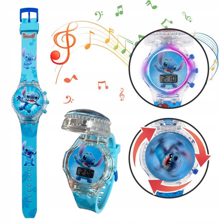 zegarek dziecięcy OBROTOWY dla dzieci LILO & STITCH + MUZYKA + ŚWIATŁO