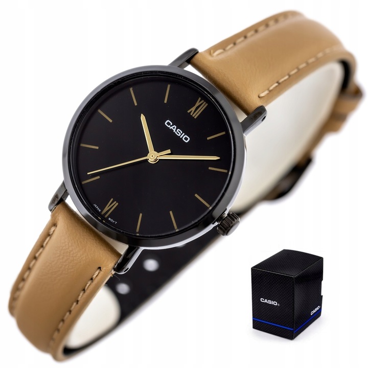 ZEGAREK DAMSKI CASIO LTP-VT02BL brązowy skórzany + BOX +GRAWER