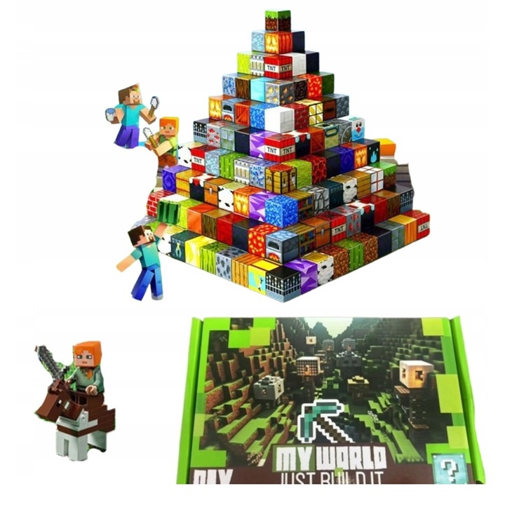 Magnetyczne klocki Minecraft, 200 elementów + 12 mini figurki