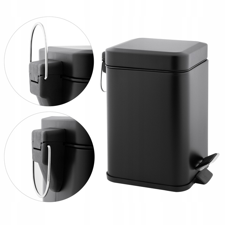 Kosz na śmieci 3L łazienkowy do WC łazienki toalety WOLNY OPAD czarny