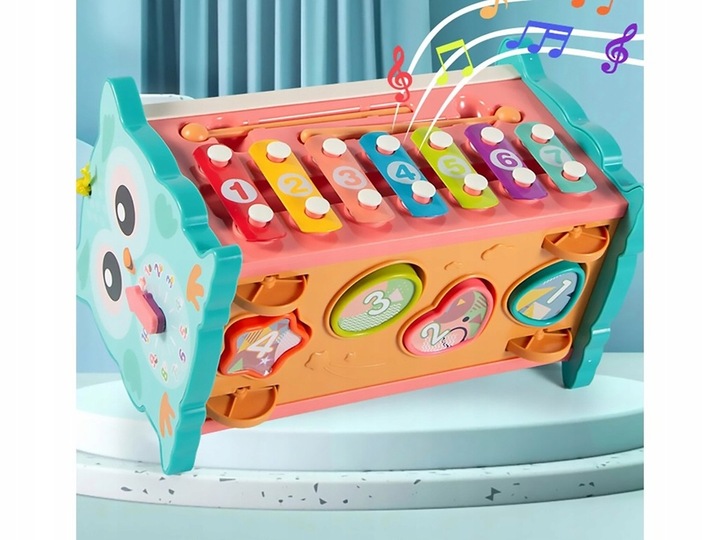 MAGICZNA EDUKACYJNE PUDEŁKO WBIJAK ZEGAR SÓWKA MŁOTEK