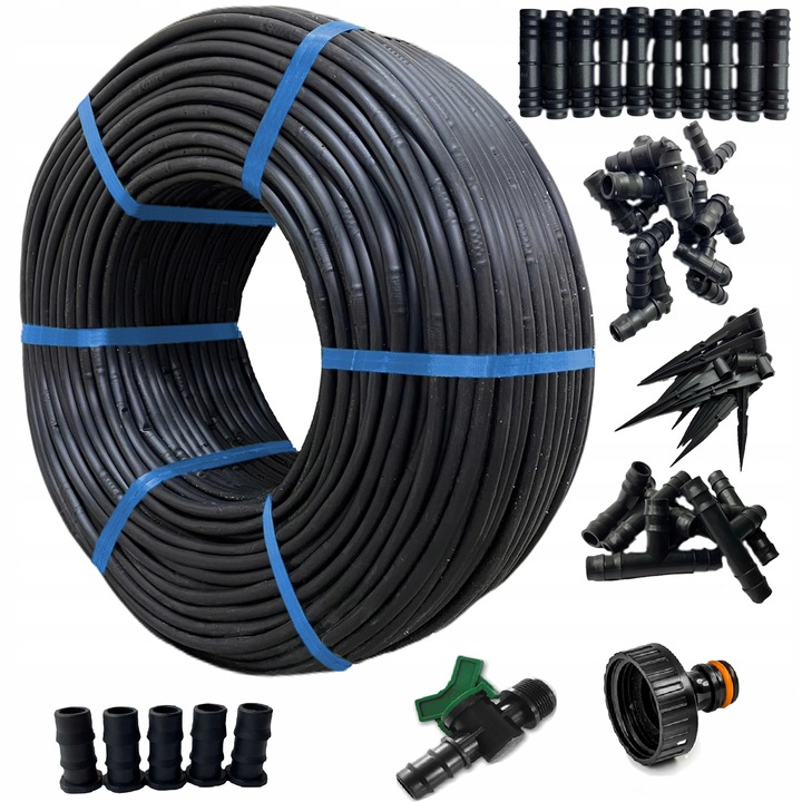 LINIA KROPLUJĄCA NAWADNIANIE KROPELKOWE 100m +192 ELEMENTY WĄŻ KROPELKUJĄCY