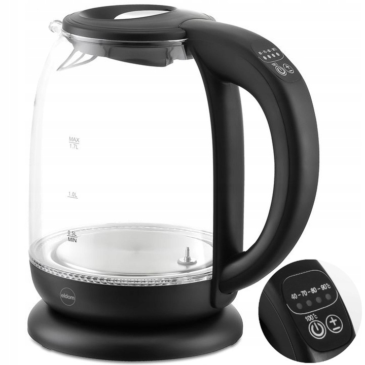 Czajnik elektryczny Eldom C510C 2200 W 1,7 l czarny szklany, NOWOCZESNY!