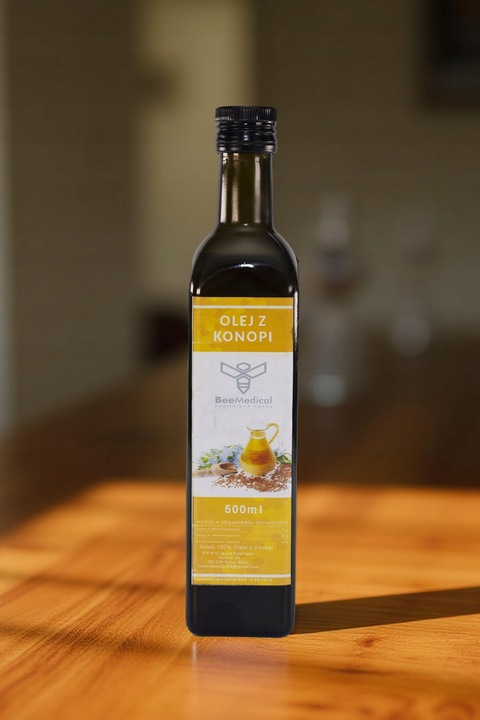 Olej Konopny Tłoczony Na Zimno Świeży Niefiltrowany 500 ml z Konopii Konopi