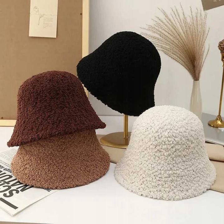 BUCKET HAT KAPELUSZ JESIEŃ ZIMA WIOSNA BOUCLE BUKLA BARANEK BEAR KOL 3006