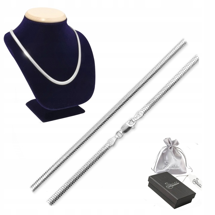 Owalna Żmijka Łańcuszek srebrny pr. 925 Snake Linka dla Niej 50 cm x 2,5 mm