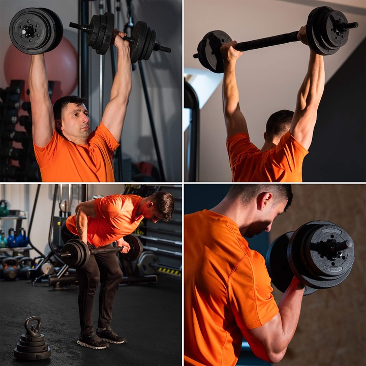 Hantle regulowane bitumiczne zestaw hantli ćwiczeń 2x15kg gryf+ kettle 30kg