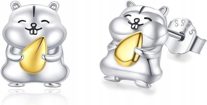 Kolczyki srebrne dla dziewczynki dzieci chomik chomiki wkrętki sztyfty