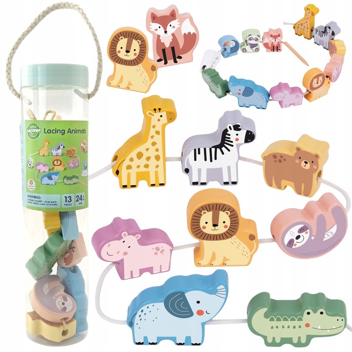 NAWLEKANKA ZOO DREWNIANA PRZEPLATANKA SZNUROWANKA KLOCKI 13 EL WOOPIE GREEN