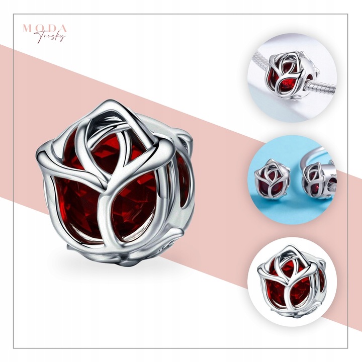 Charms Zawieszka Kwiat Charms Czerwona Róża Charmsy MODA TRUSKY