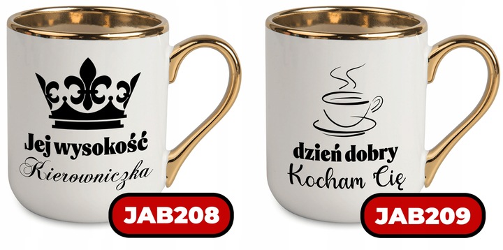 Kubek Elegant Biały Ucho Rant złoty PREZENT DLA SUPER SZEFOWA MiX WZORÓW