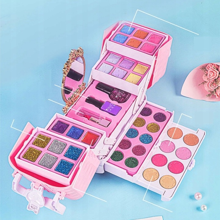 Kuferek Kosmetyków Do Paznokci i Makijażu MakeUp Zestaw Makijaż dla dzieci
