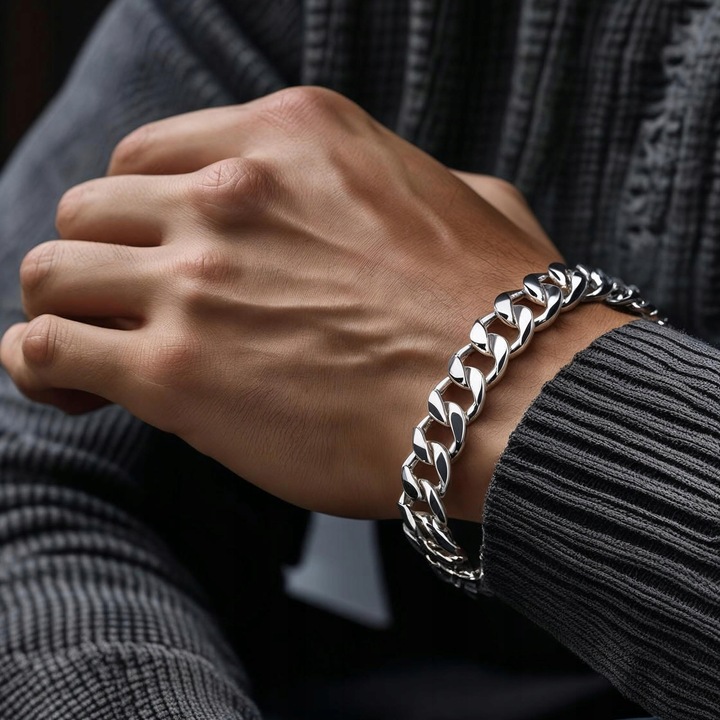 PEŁNA Bransoletka Srebrna Męska Pancerka SREBRO 925 Gruba 8mm DIAMENTOWANA