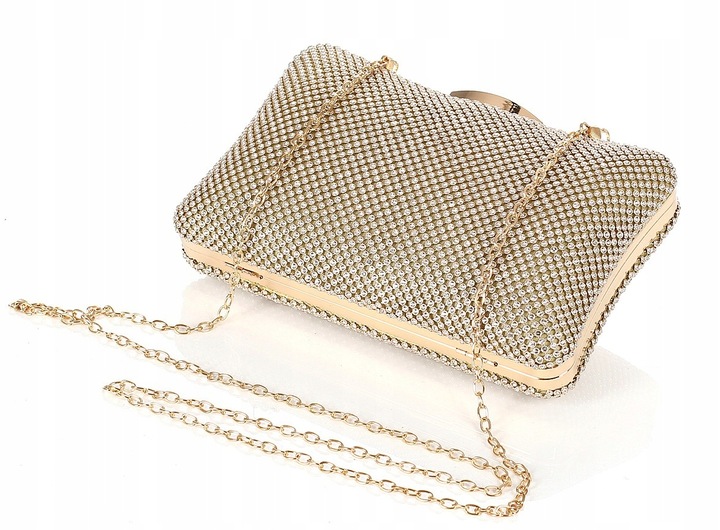 Efektowna błyszcząca Kopertówka PUZDERKO Złota na łańcuszku 738