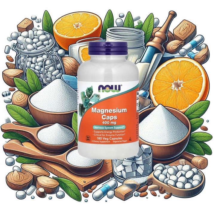 NOW Foods | tlenk + cytrynian + asparaginian MAGNEZU | 400 mg | 180 kaps.
