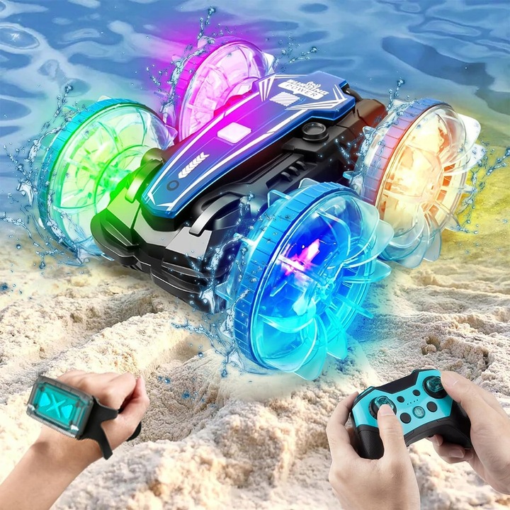 SAMOCHÓD ZDALNIE STEROWANY RC GESTAMI AMFIBIA 2 PILOTY 4x4 360° PŁYWAJĄCY