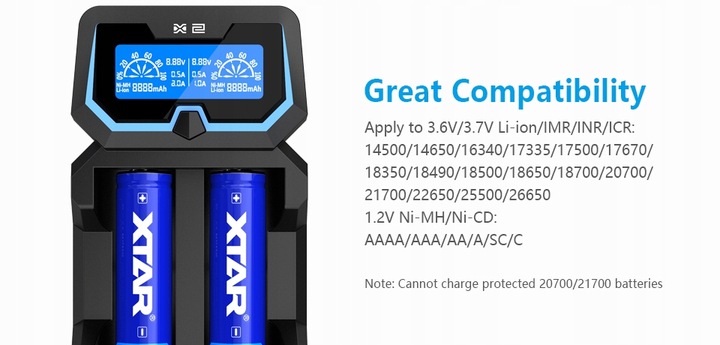 Ładowarka XTAR X2 NEW 18650/26650 Li-ION NI-MH 2A