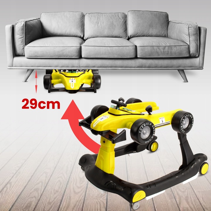Interaktywny Chodzik jeździk pchacz Wyścigówka Formuła 1 3w1 żółty