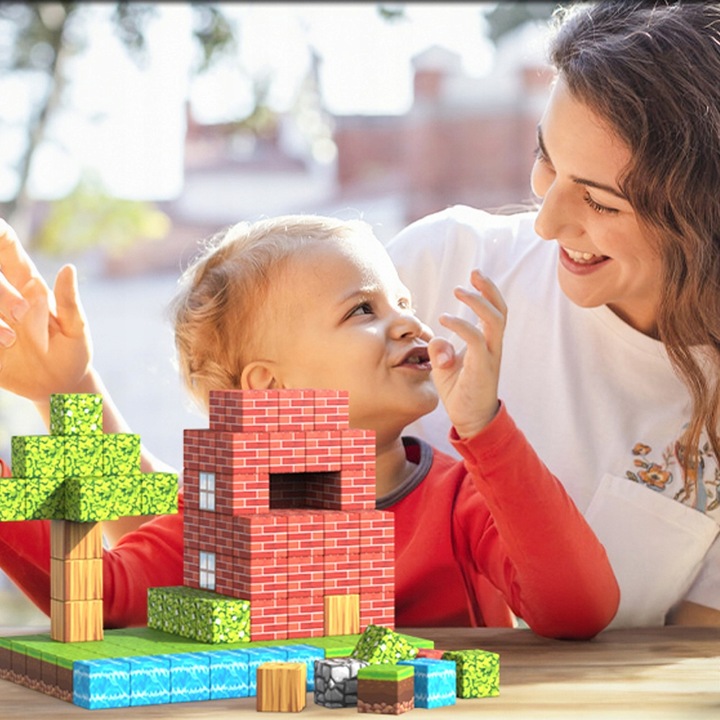 MAGNETYCZNE KLOCKI KONSTRUKCYJNE CHATY KOSTKI 3D STEM DLA DZIECI 100EL