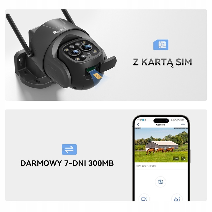 KAMERA ZEWNĘTRZNA IP Z KARTĄ SIM 3G 4G LTE GSM PTZ PODWÓJNY OBIEKTYW 6×ZOOM