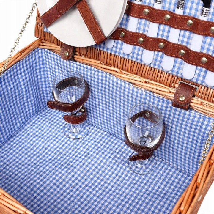 Kosz piknikowy termiczny wiklinowy wyposażenie sztućce talerze 2 osób zesta