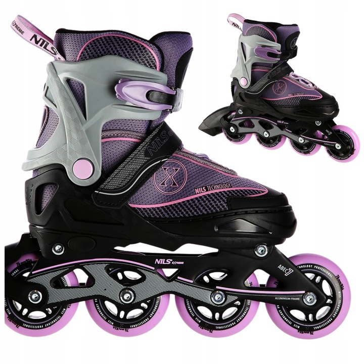 Rolki Z Regulacją Łyżworolki Rekreacyjne Fioletowe Kauczukowe Kółka ABEC-7