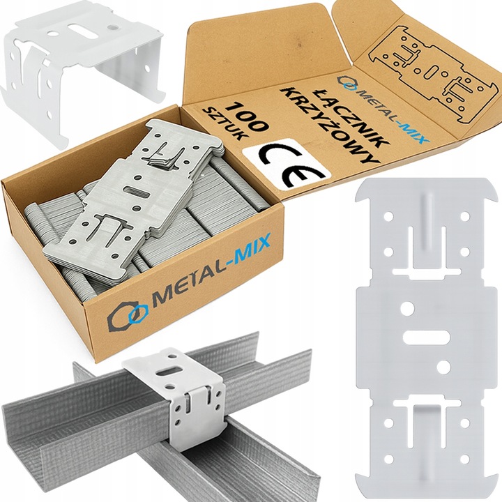 ŁĄCZNIK KRZYŻOWY DO PROFILI CD60 PŁYT GK SUFITÓW OCYNK MALOWANY 100sztuk