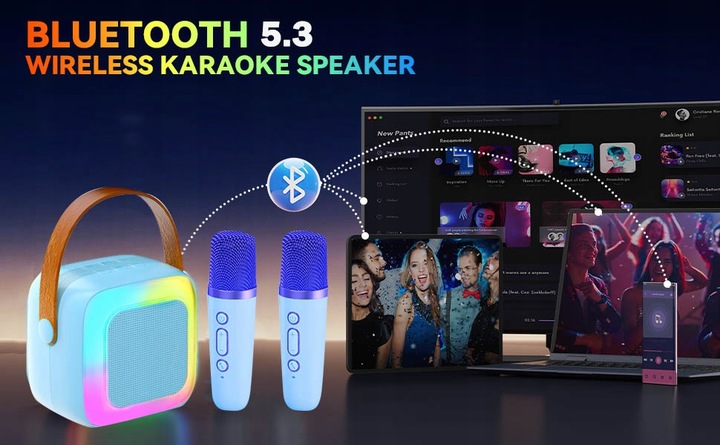 PRZENOŚNY GŁOŚNIK ZESTAW KARAOKE BEZPRZEWODOWY MIKROFON BLUETOOTH USB