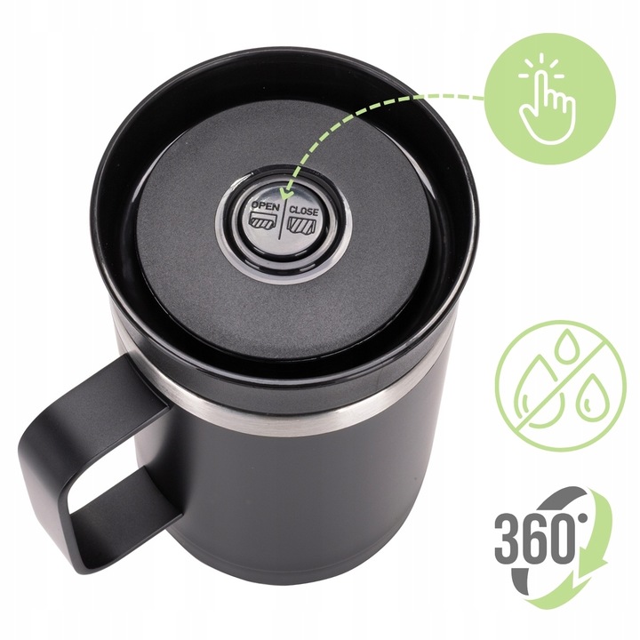 KUBEK TERMICZNY Z UCHEM TERMOS STALOWY SCZELNY pojemny bidon KAMILLE 360 ml