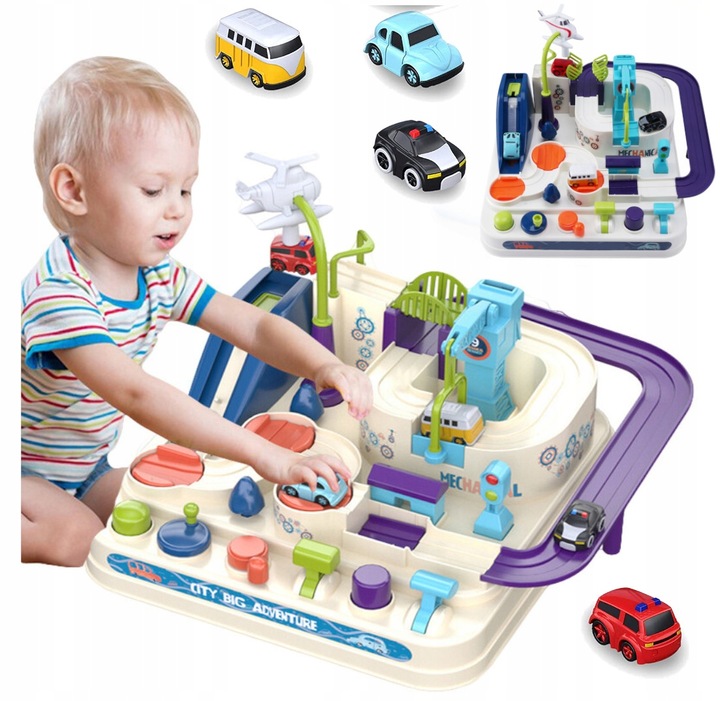 TOR PRZESZKÓD SAMOCHODOWY INTERAKTYWNY ZJEŻDŻALNIA Z PRZESZKODAMI + AUTKA