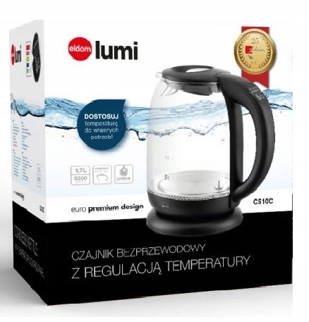 Czajnik elektryczny Eldom C510C 2200 W 1,7 l czarny szklany, NOWOCZESNY!
