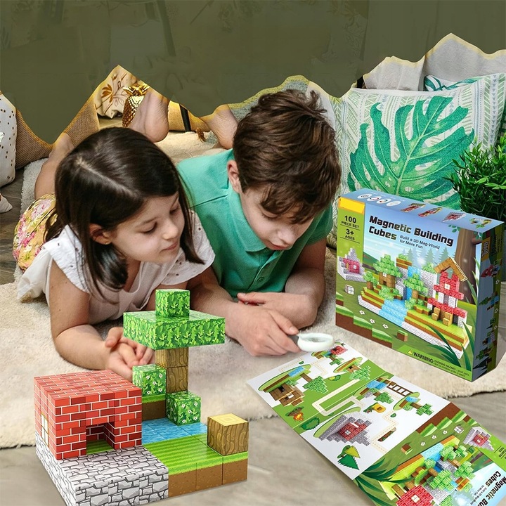 KLOCKI MAGNETYCZNE KLOCKI SZEŚCIANY 100PCS KREATYWNE ZABAWKI DLA DZIECI