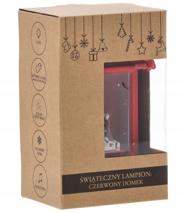 LAMPION ŚWIĄTECZNY Z WKŁADEM LED POZYTYWKA DOMEK CZERWONY 12 x 9 x 19,5 CM