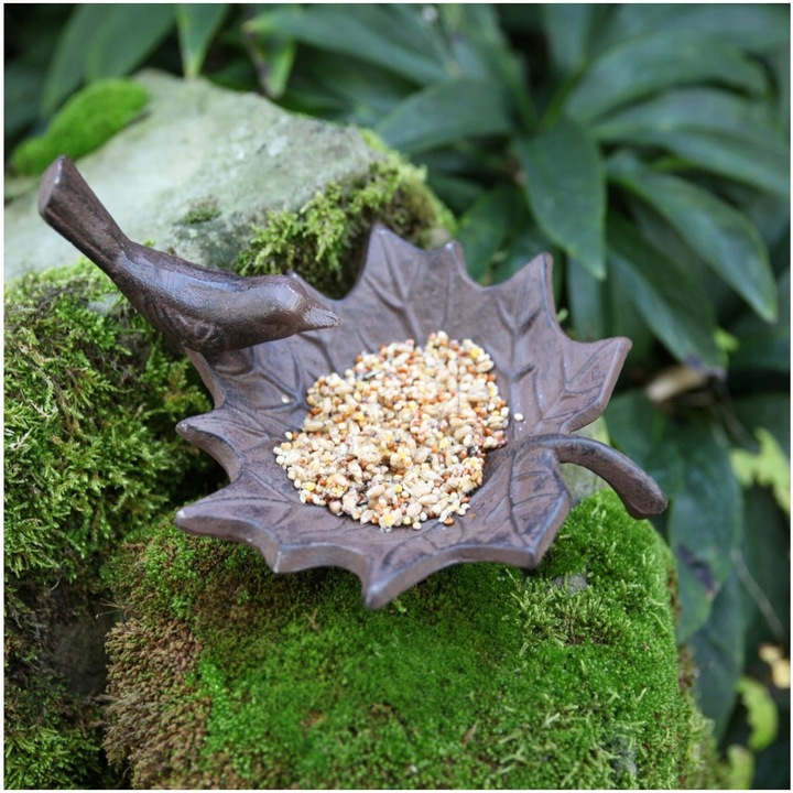 Poidełko Poidło dla Ptaków Żeliwne Retro Liść 20 cm Karmnik na Ziarno