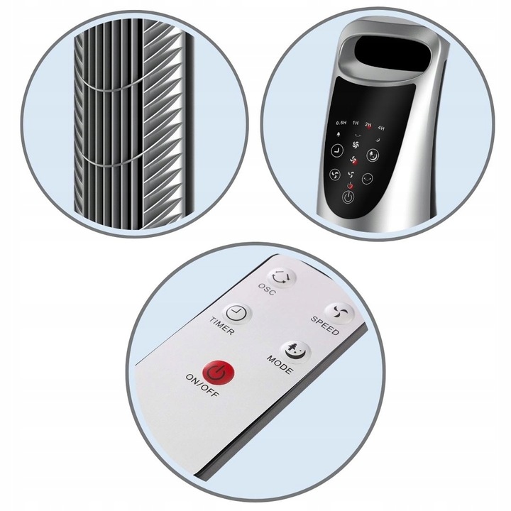 Wentylator Wiatrak Kolumnowy Obrotowy Revento Zephyr Srebrny/Szary + PILOT