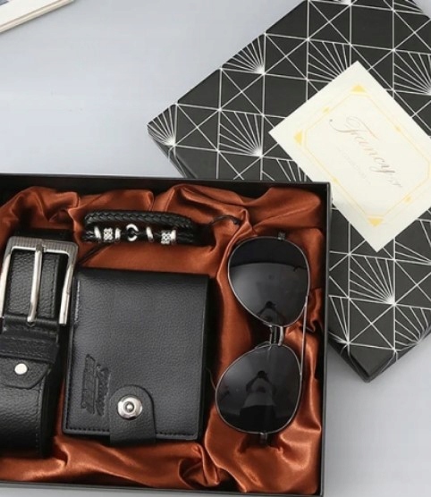 Męski Zestaw Prezentowy z Portfelem, Paskiem, Okularami i Bransoletką