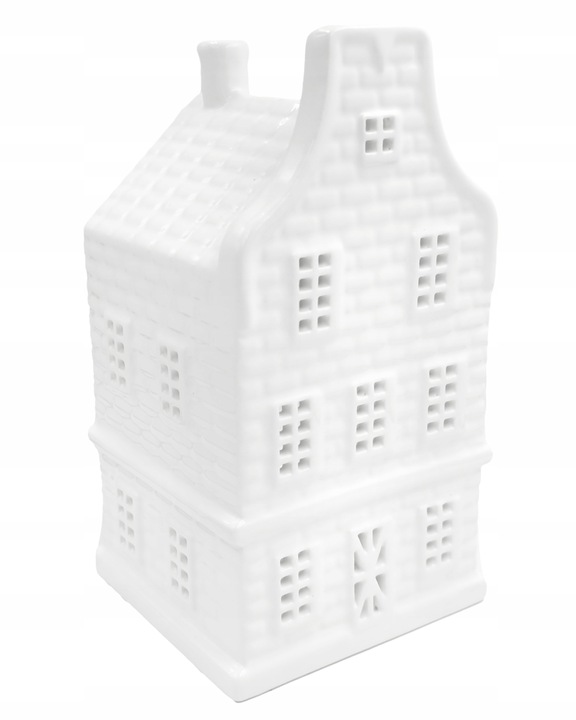 BIAŁY DOMEK CERAMICZNY NA T-LIGHT LAMPION ŚWIECZNIK ŚWIĄTECZNY