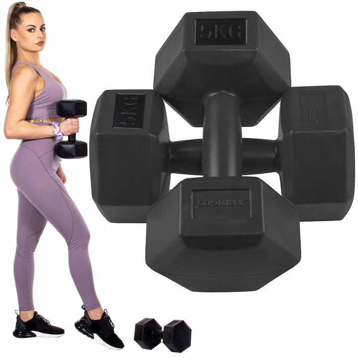 HANTLE 2x5kg ZESTAW CIĘŻARKI HANTELKI DO ĆWICZEŃ W DOMU HEKSAGONALNE