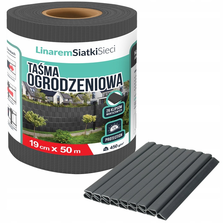 TAŚMA OGRODZENIOWA 19cmx50m +UV OSŁONA NA OGRODZENIA PANELOWE PŁOT ANTRACYT