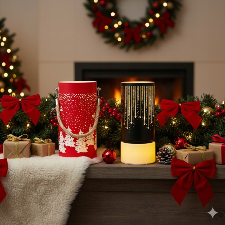 Lampion Świąteczny LED Duży Szklany - Dekoracja Świąteczna Ozdobna Na Stół