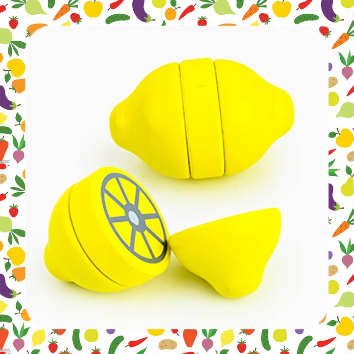 ZESTAW XXL DREWNIANE WARZYWA OWOCE DO KROJENIA NA MAGNES PREZENT DLA DZIECI