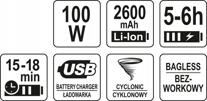 BEZPRZEWODOWY ODKURZACZ SAMOCHODOWY RĘCZNY 100W +NASADKI BEZWORKOWY STHOR