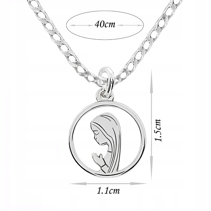 Łańcuszek srebrny 925 40 cm z medalikiem MB idealny na komunię lub chrzest