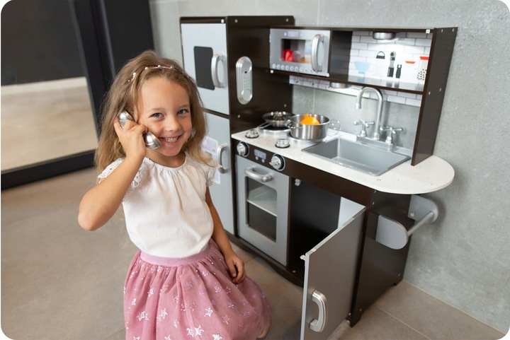 KUCHNIA DREWNIANA DLA DZIECI RETRO KUCHENKA DUŻA ŚWIATŁO LED + TABLICA