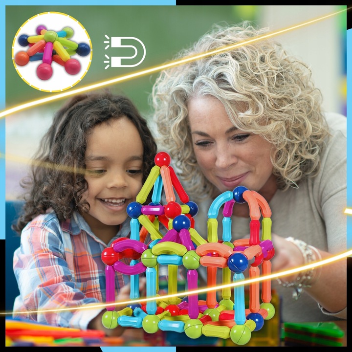 KLOCKI MAGNETYCZNE GALAXIA DUŻE Konstrukcyjne Dla Dzieci 120 el Magnetic