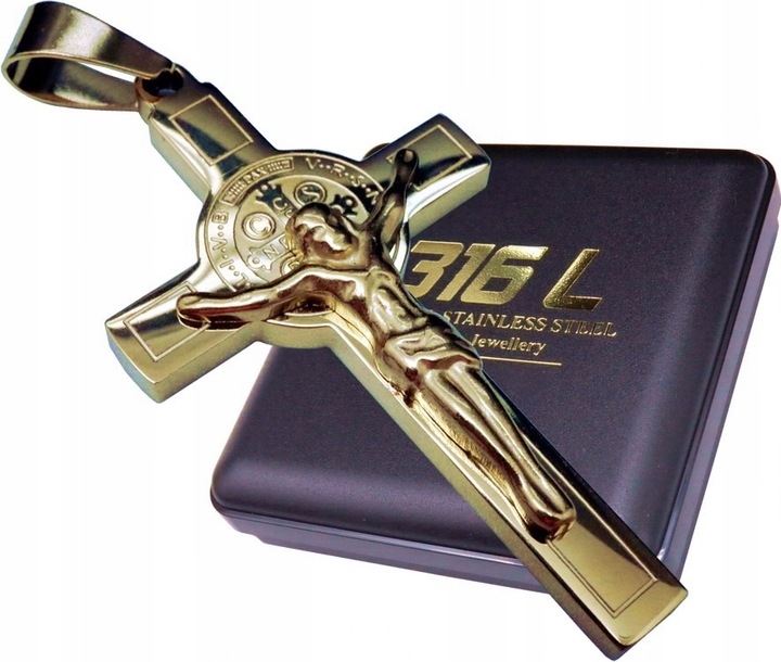 ZŁOTY KRZYŻ KRZYŻYK NA ŁAŃCUSZEK STAL CHIRURGICZNA