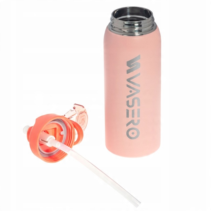 KUBEK TERMICZNY BIDON TERMOS PRÓŻNIOWY 750ml blokada uchwyt ustnik + SŁOMKA