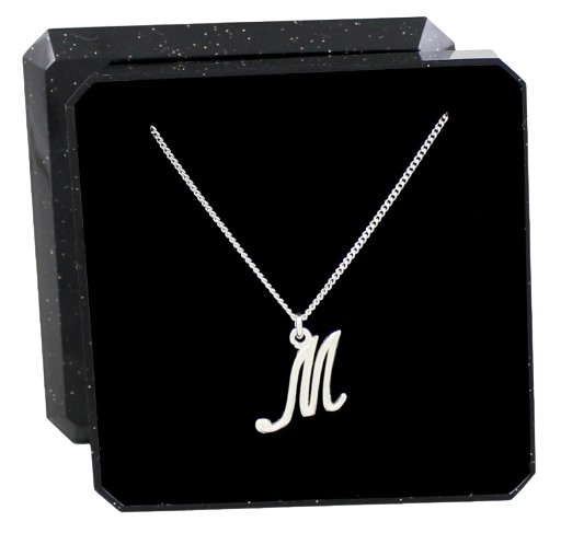 NASZYJNIK Z LITERKĄ LITERKA M PANCERKA SREBRO pudełko łańcuszek srebrny